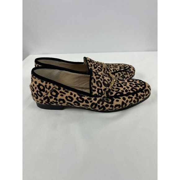 J McLaughlin Dillon Loafers Animal Print Black Brown 6.5 Gold Hardware Pony Hair - Picture 3 of 12